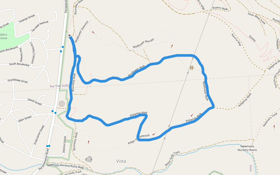 Wildflower Walk walking route map in Tea Tree Gully