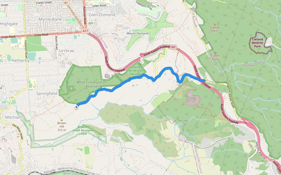 Yurrebilla Trail walking route map in Springfield