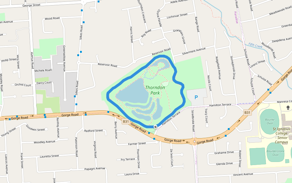 Thorndon Park walking route map in Newton