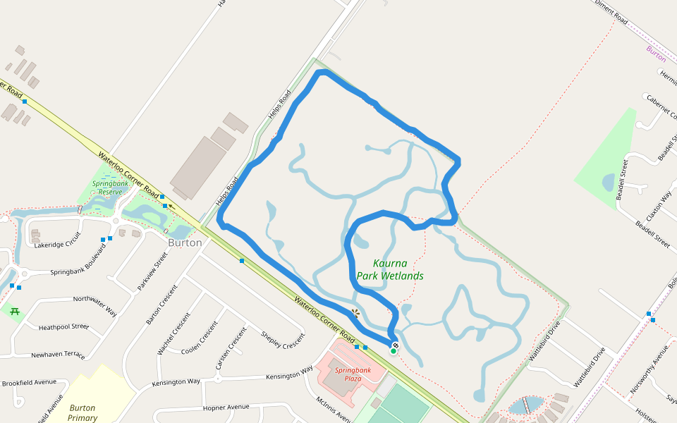 Kaurna Park Wetlands walking route map in Burton