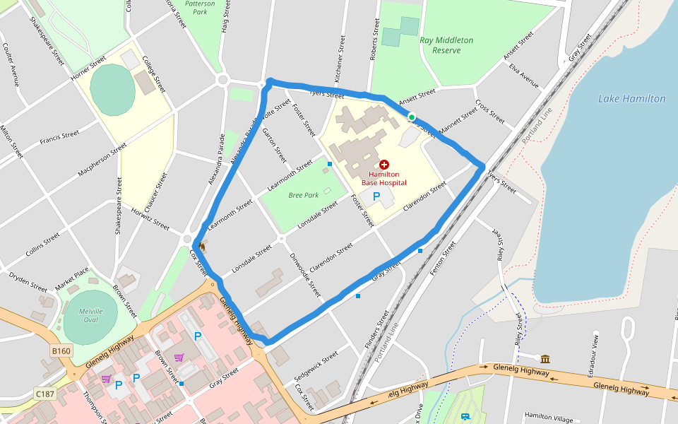 Ray Middleton Reserve walking route map in Hamilton