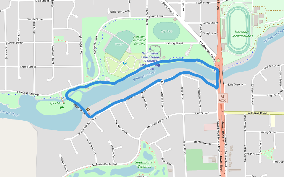Wimmera River walking route map in Horsham