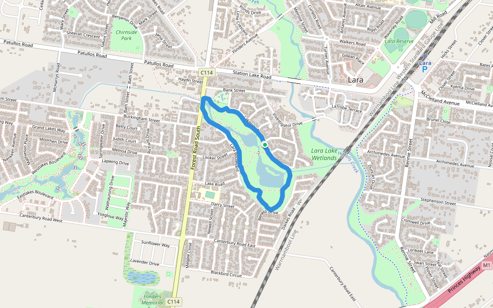 Lara Lake Wetlands walking route map in Lara