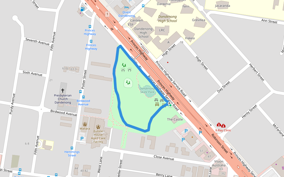 Hemmings Park walking route map in Dandenong