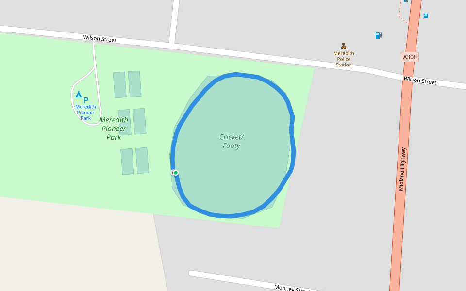 Cricket/Footy walking route map in Meredith