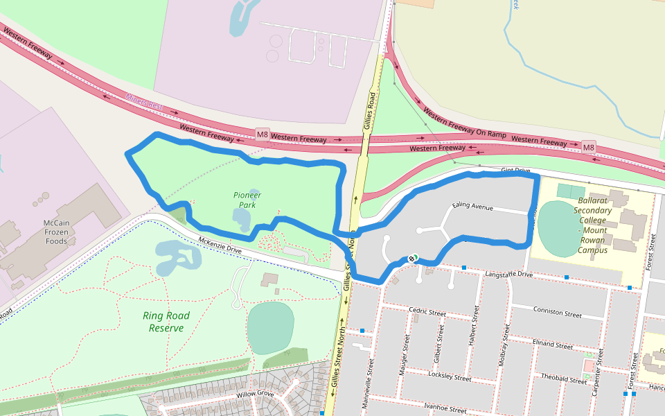 Pioneer Park walking route map in Wendouree