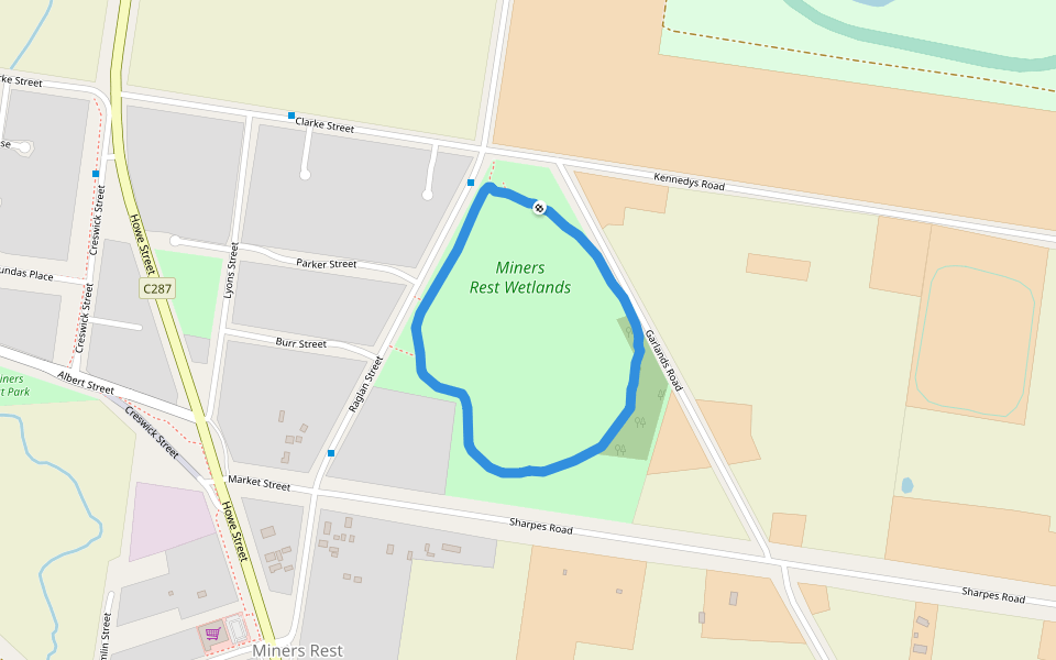 Miners Rest Wetlands walking route map in Miners Rest