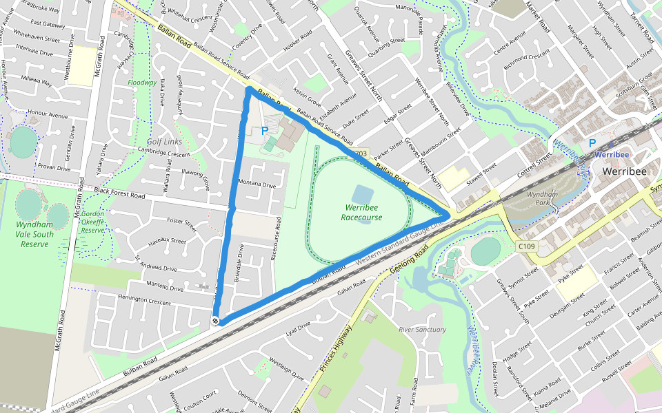 Werribee Racecourse walking route map in Werribee