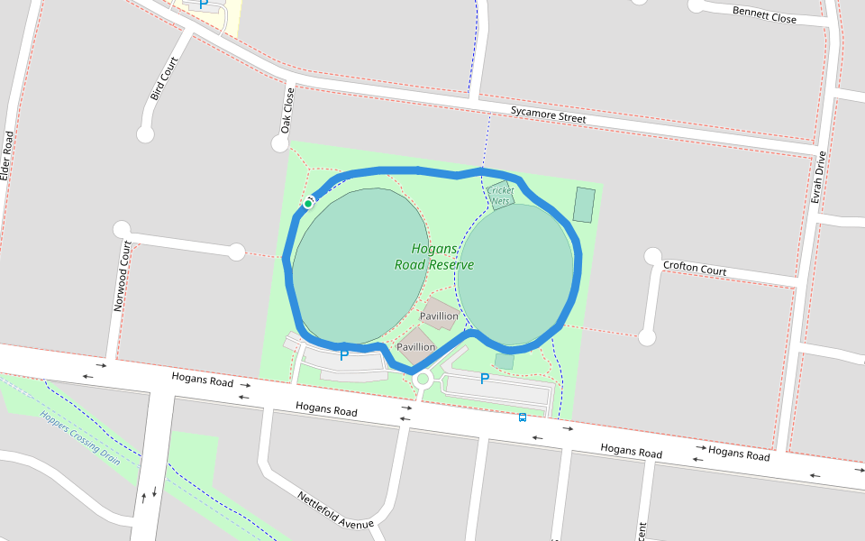 Hogans Road Reserve walking route map in Hoppers Crossing