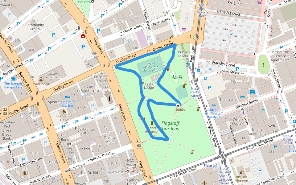 Flagstaff Gardens walking route map in West Melbourne