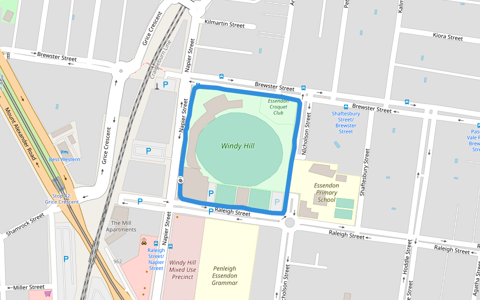Windy Hill walking route map in Essendon