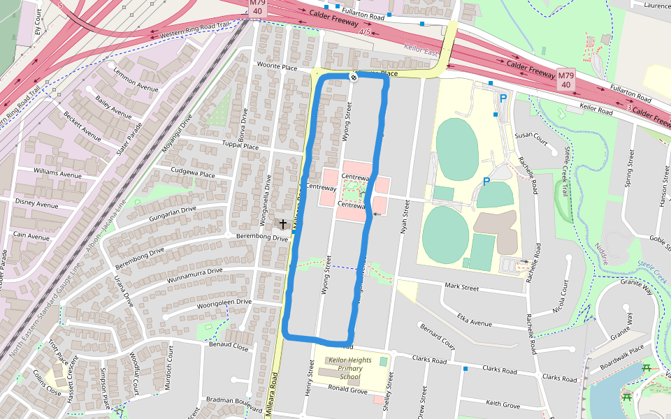 F J Davies Reserve walking route map in Keilor East