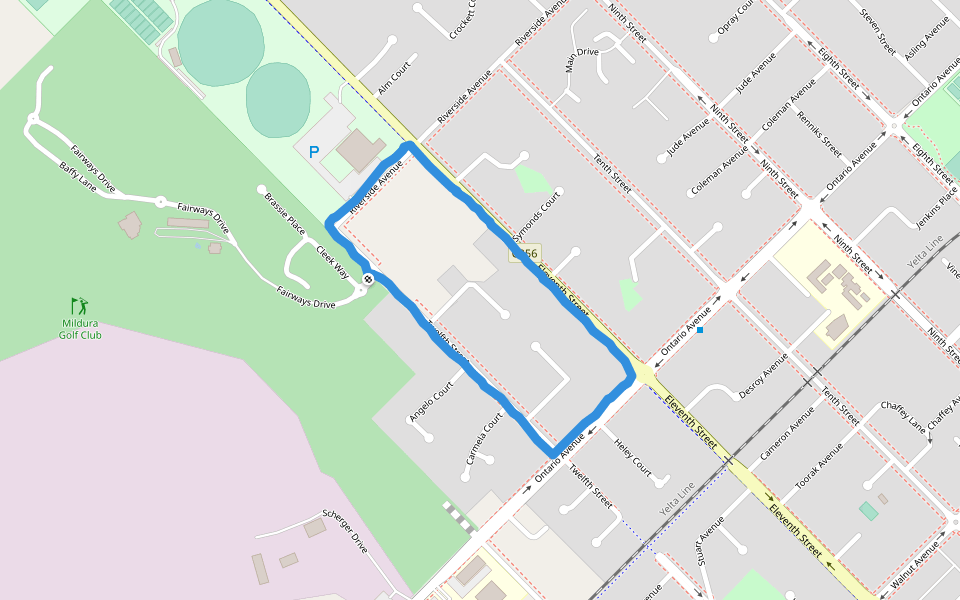Bingara Park walking route map in Mildura