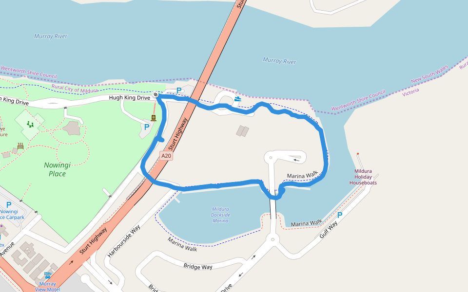 Nowingi Place walking route map in Mildura