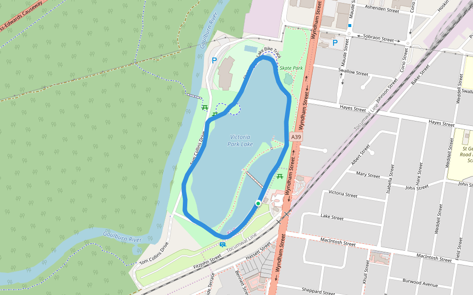 Victoria Park Lake walking route map in Shepparton