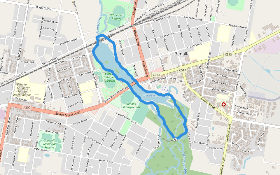 Lake Benalla walking route map in Benalla