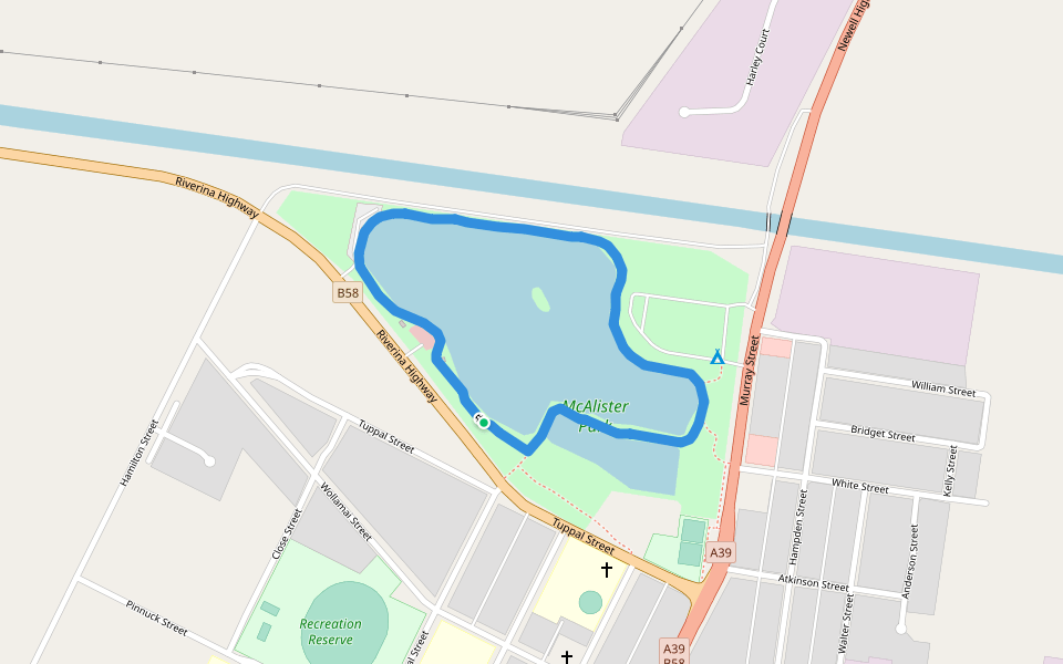 McAlister Park walking route map in Finley