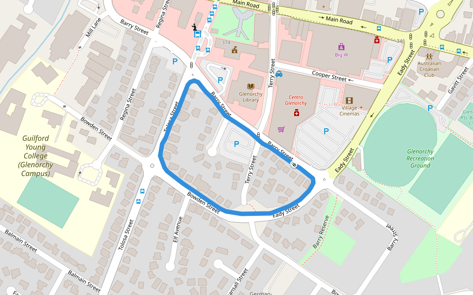 Terry Street Reserve walking route map in Glenorchy
