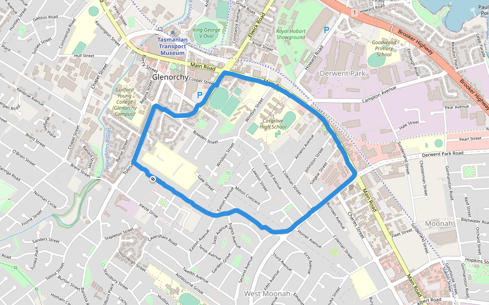 Glenorchy Recreation Ground walking route map in Glenorchy