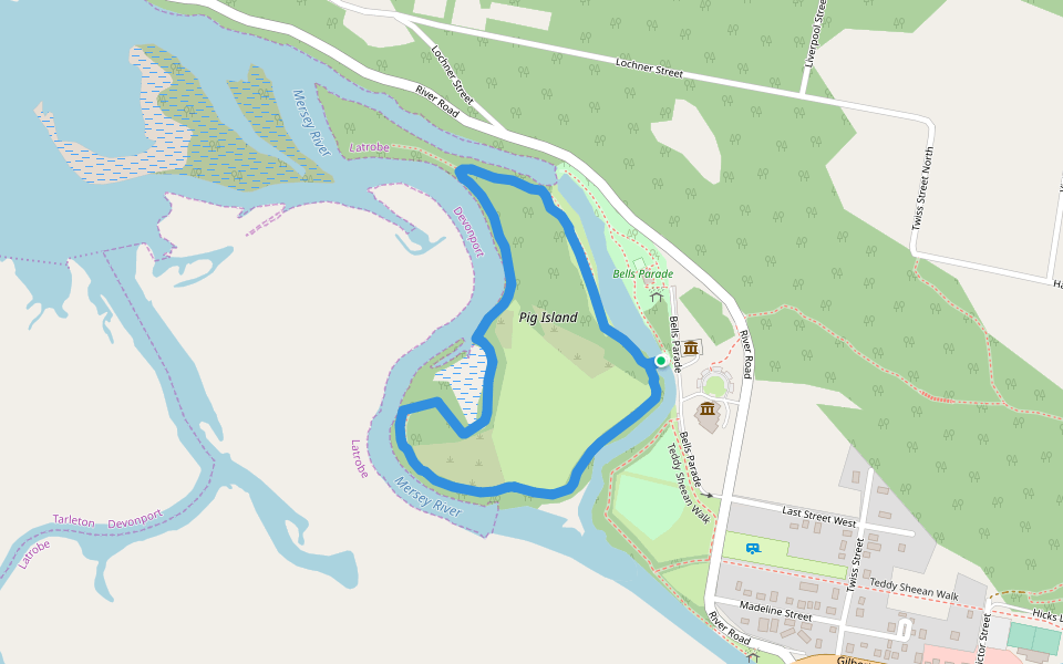 Pig Island walking route map in Latrobe