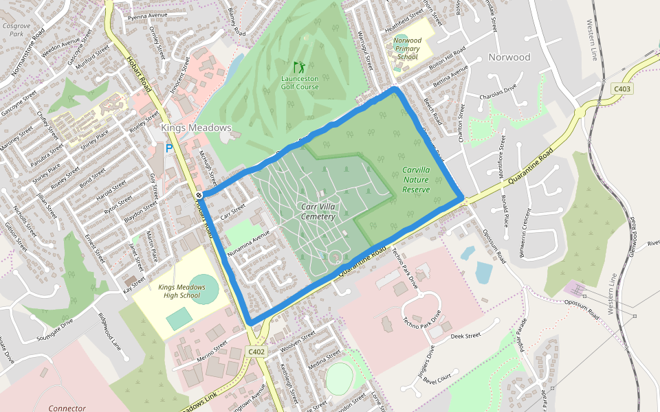 Carvilla Nature Reserve walking route map in Kings Meadows