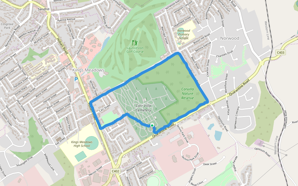 Carvilla Nature Reserve walking route map in Kings Meadows