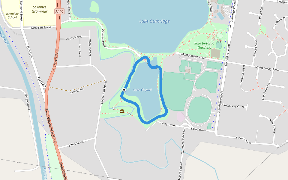 Lake Guyatt walking route map in Sale