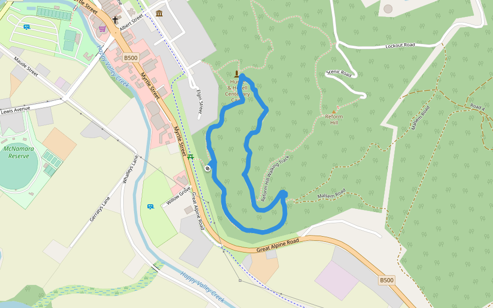 Reform Hill walking track walking route map in Myrtleford