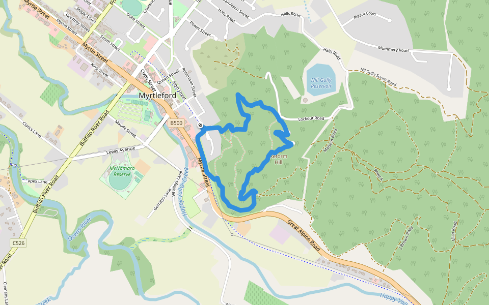 Reform Hill walking route map in Myrtleford
