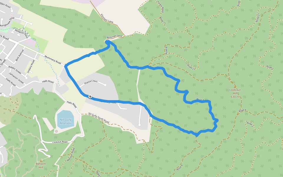 Mummery Road walking route map in Myrtleford