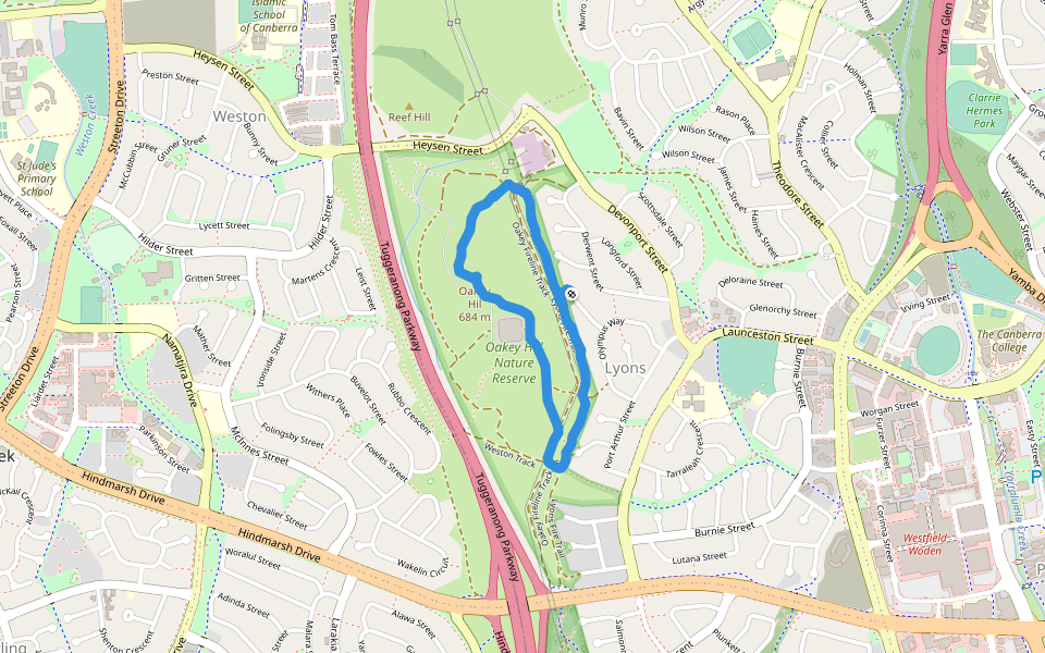 Oakey Hil walking route map in Lyons