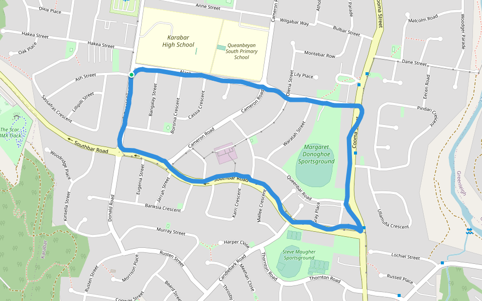 Margaret Donoghoe Sportsground walking route map in Karabar