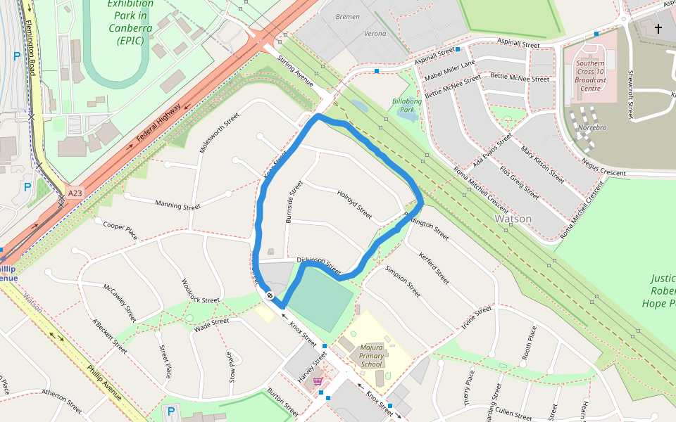 Majura Primary School walking route map in Watson