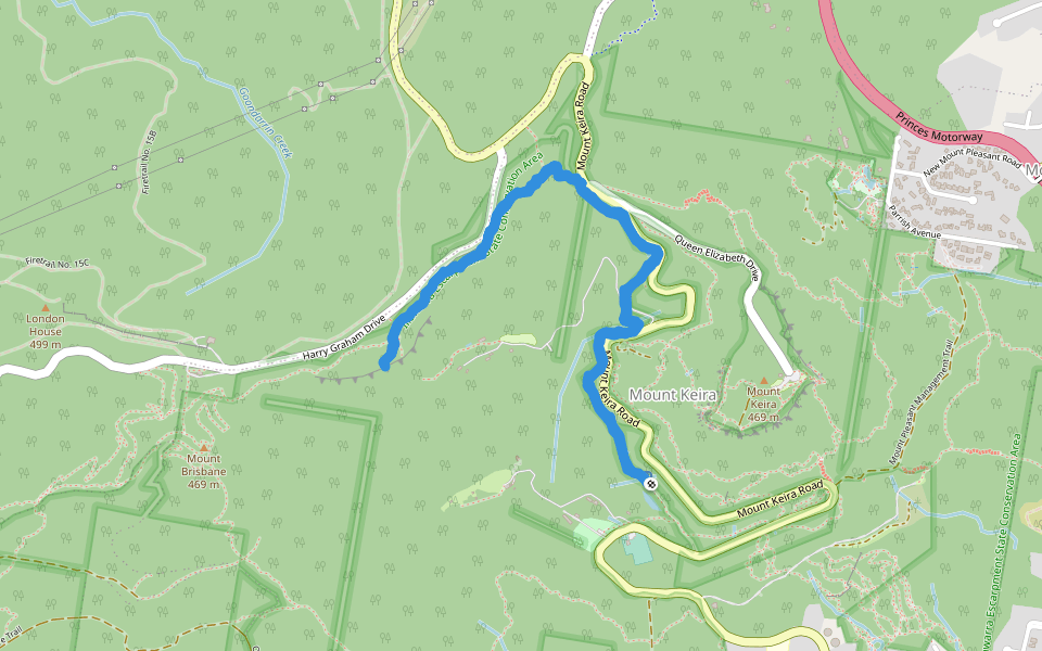 The Jumpers Track walking route map in Mount Keira