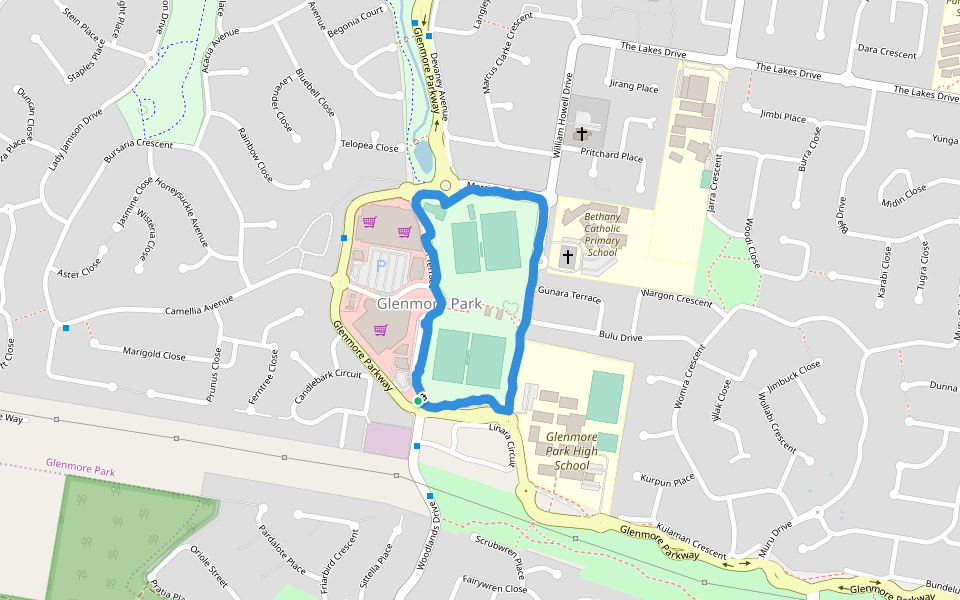 Ched Towns Reserve walking route map in Glenmore Park