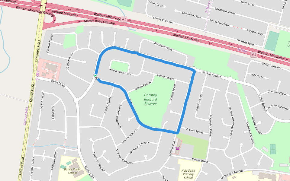 Dorothy Radford Reserve walking route map in Saint Clair