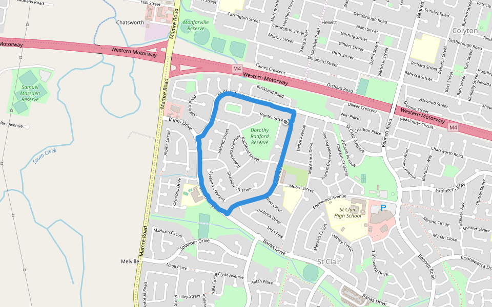 Dorothy Radford Reserve walking route map in Saint Clair
