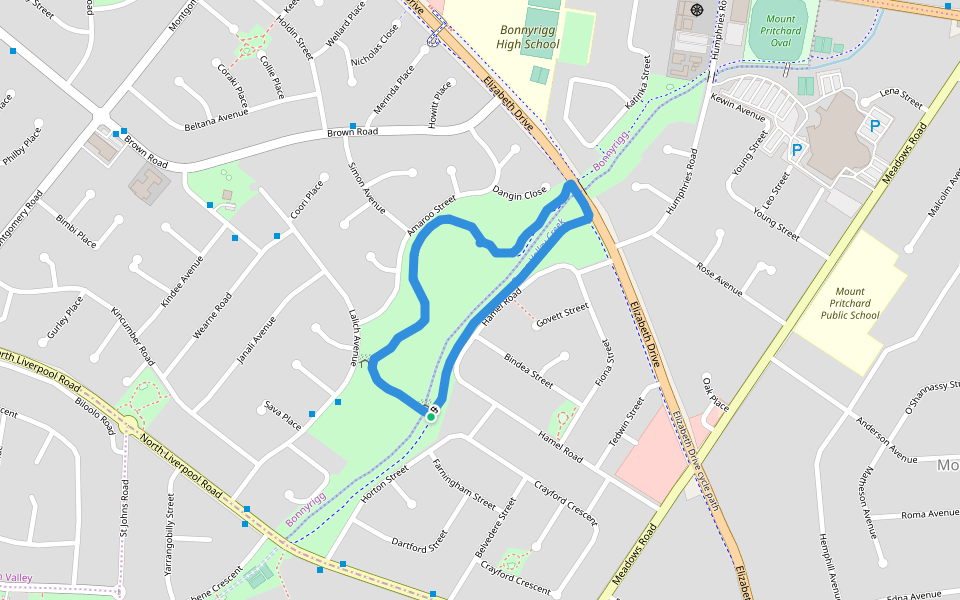 Green Valley Creek walking route map in Mount Pritchard