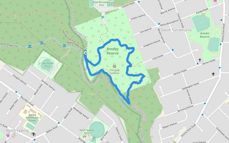 Bradley Reserve walking route map in South Turramurra