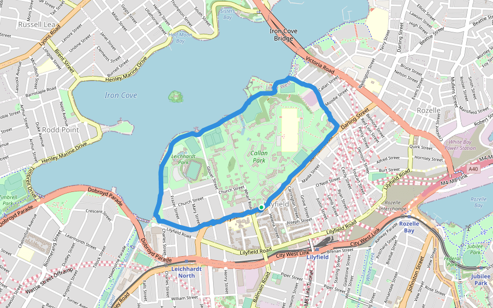 Callan Park walking route map in Lilyfield