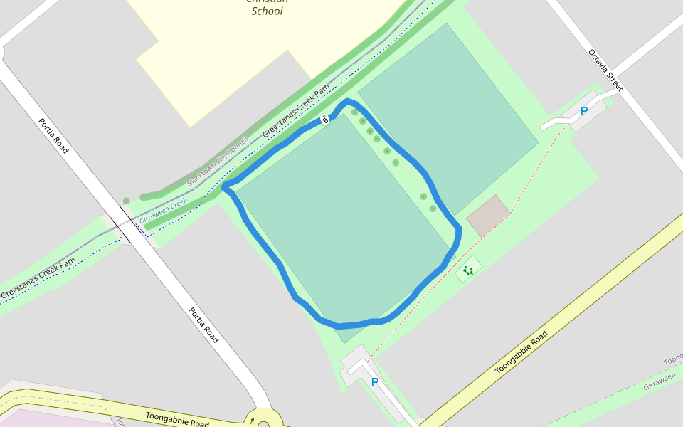 Girraween Creek walking route map in Toongabbie