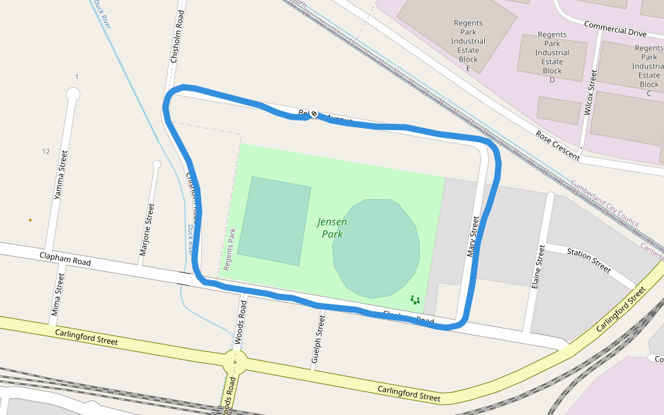 Jensen Park walking route map in Regents Park
