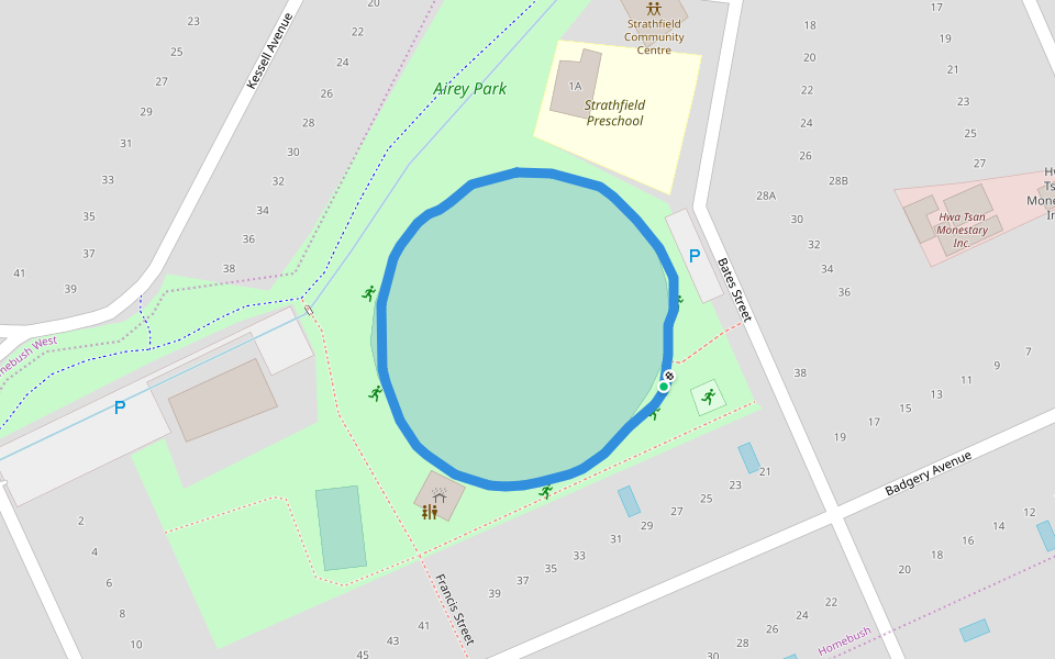 Airey Park walking route map in Homebush