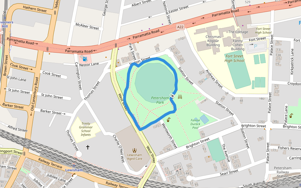 Petersham Park walking route map in Petersham
