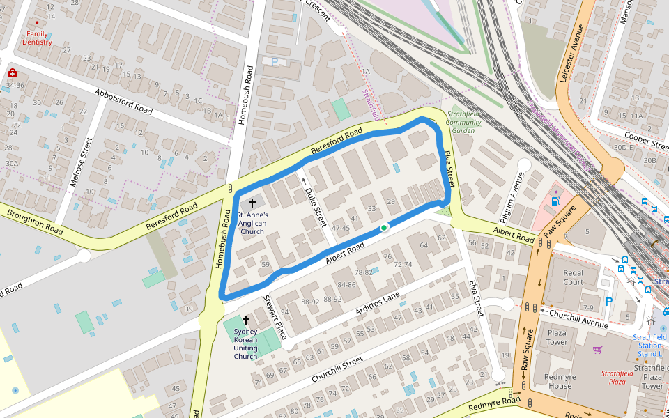 Strathfield Community Garden walking route map in Strathfield