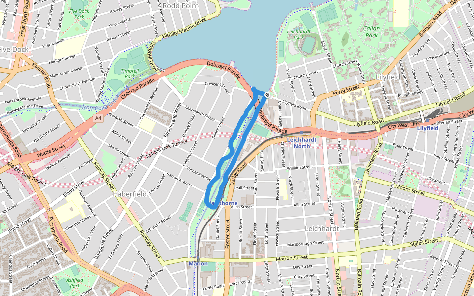 Richard Murden Reserve walking route map in Lilyfield