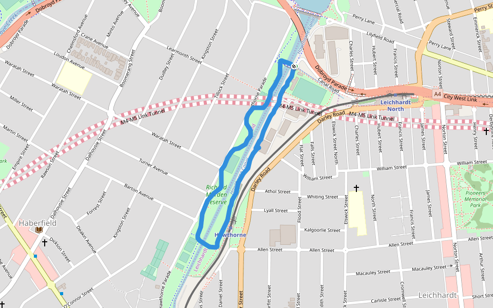 Richard Murden Reserve walking route map in Lilyfield