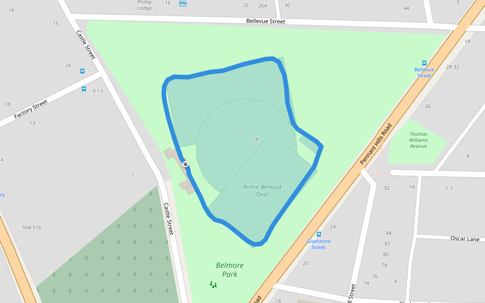 Belmore Park walking route map in North Parramatta