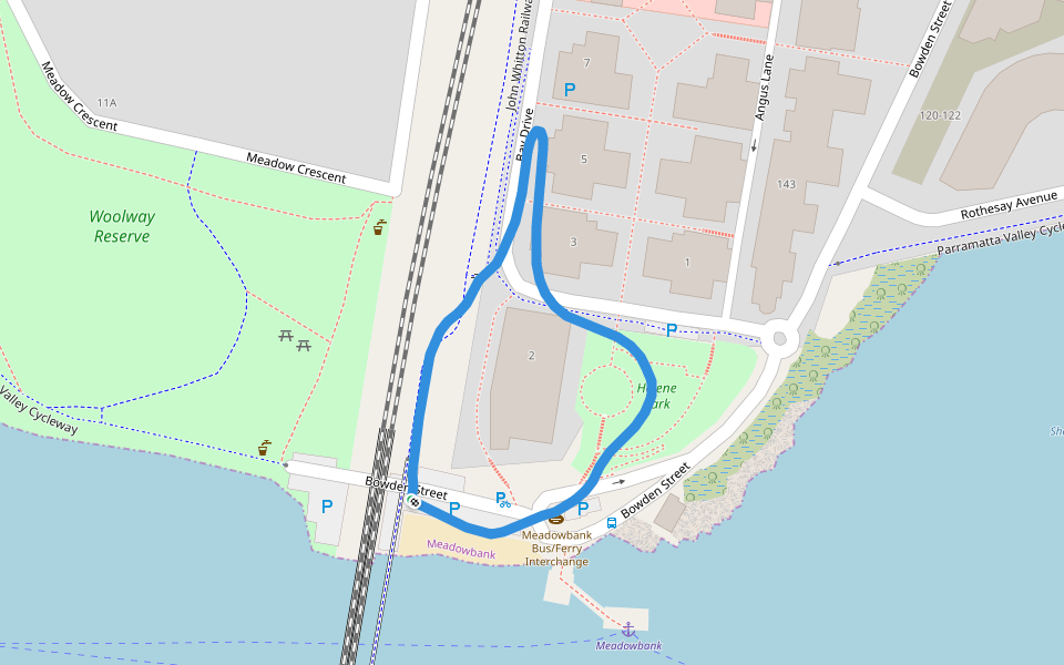 Helene Park walking route map in Meadowbank