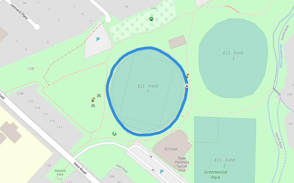 ELS - Field 1 walking route map in Marsfield